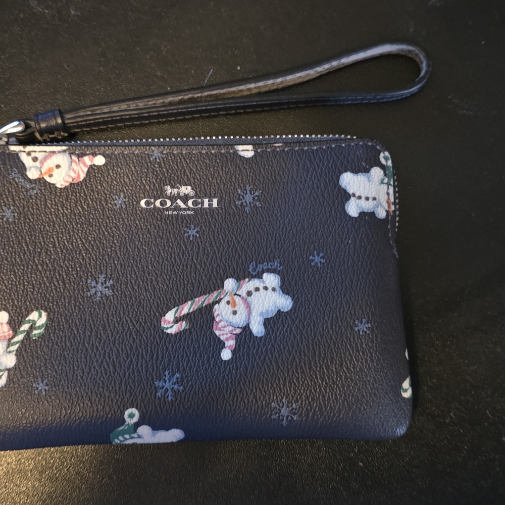 Coach Black Wristlet with Snowman Design